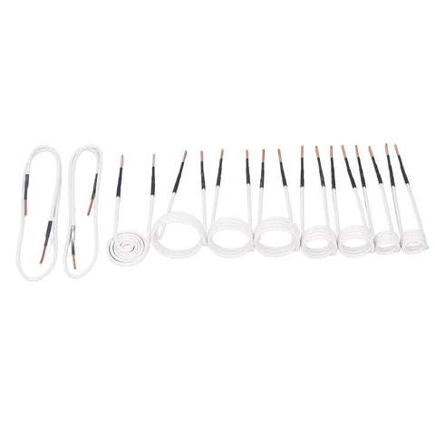 Heavy Duty Induction Heater Coil Kit 10 Piece Brass Core Bundle with flexible coils for heating rusty bolts and nuts.