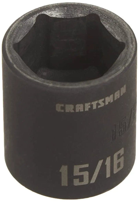 Shallow Impact Socket Half Inch Drive SAE Fifteen Sixteenth Inch Six Point Tough Build with Black Oxide Finish Corrosion Resistant