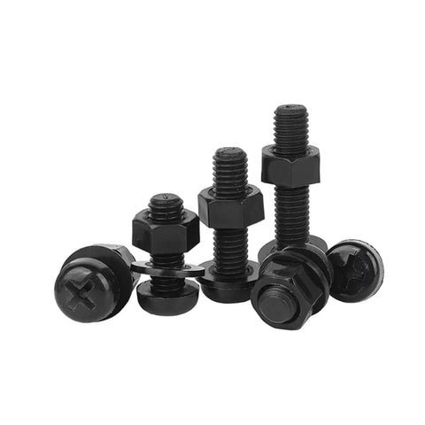 Black Nylon Round Head Phillips Screws And Nuts Kit With Flat Washers Plastic Pan Two Piece Hardware Set DIY Ready For Indoor And Outdoor Projects Durable Easy Install And Strong Threads For Quick Adjustments, black screw set