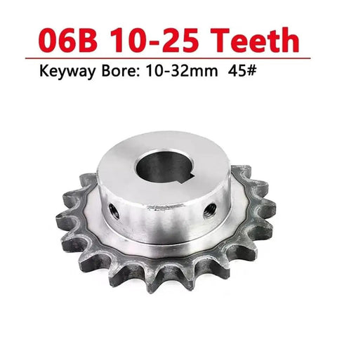 Heavy Duty 06b Drive Sprocket Made From Solid 45# Steel With 10 25 Tooth Options And 10 32Mm Bore, detailed view of teeth and bore.