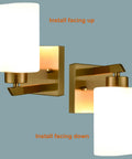 Modern Gold Wall Sconce Vanity Light With Milky White Glass Shade Set Of 2, showing install options facing up and down.