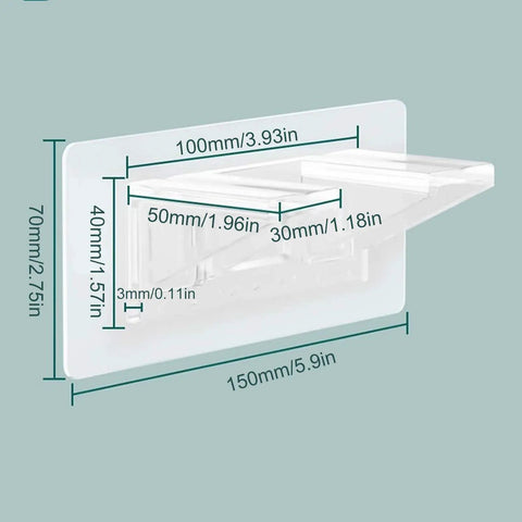 Diagram showing dimensions of heavy duty shelf pegs with self adhesive brackets for kitchen cabinets no drill install shelf clips