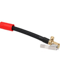 Durable Slim Tire Inflator Extension Hose With M6 Quick Connect Air Chuck To Slip Past Wheel Spokes, 16cm long, black and red design.