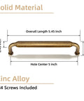 5 Inch Hole Center Antique Brass Cabinet Pulls Zinc Alloy Kitchen Drawer Pulls with M4 Screws, dimensions shown