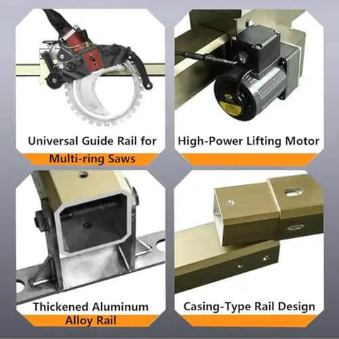 No Sweat 150W Circular Saw Guide Rail Kit With Adjustable Cutting Depth And One Touch Lift Built For Quick Wall Renovations Door Cutouts And Ridiculously Smooth 200 Cm Tracking, featuring various guide rail components.