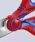 Electricians Shears With Ferrule Crimp Area Up To 6 Square Millimeters, showing fine serration and non slip grip handles, close-up view
