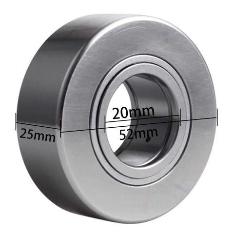 Support needle roller bearings NART NURT series: steel bearing with 20mm bore, 52mm outer diameter, 25mm width, front view.