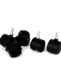 Pack Of Five Smooth Rolling Swivel Caster Wheels Featuring Twin Roller Design And Damn Tough Steel Bearings For Fast Office Chair Swap With M6 X 15Mm Grip Ring Stem And 360 Degree Swivel For Furniture And Trolley Improvements, showcasing black rubberized wheels.