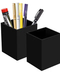 Two Pack Acrylic Pen And Pencil Holder Set For Desk Organization Black Makeup Brush Holder Cup Storage Office Desktop Organizer Keeps Pens Pencils And Makeup Brushes Neatly Separated