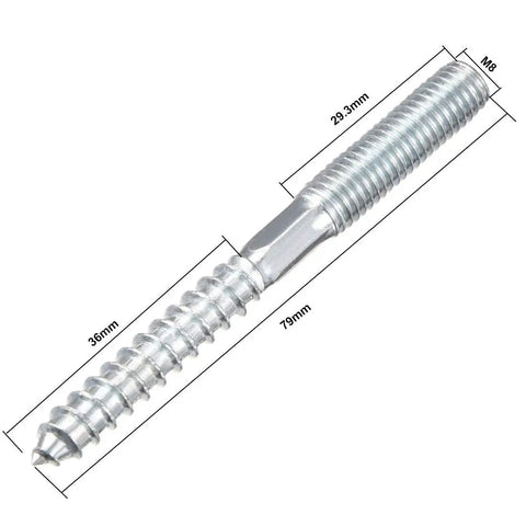 M8 Zinc Plated Hanger Bolts 8 Pack Double Headed Screws Heavy Duty Carbon Steel with Self Tapping Ends, 79mm length.