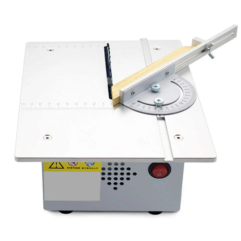 Heavy Duty Mini Sliding Table Saw Engineered For Rugged DIY Builds And Serious Woodworking showing precision T-slot rails and adjustable angle.