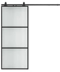 30 X 84 Inch Metal And Glass Sliding Barn Door With Installation Hardware Kit And Soft Close - Rust-Resistant Powder Coated Exterior