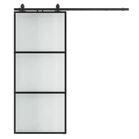 30 X 84 Inch Metal And Glass Sliding Barn Door With Installation Hardware Kit And Soft Close - Rust-Resistant Powder Coated Exterior