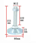 Beefy Heavy Duty Carbon Steel Leveling Screw Legs Set With 3.15 Inch Adjustable Feet, dimensions labeled, nickel plated