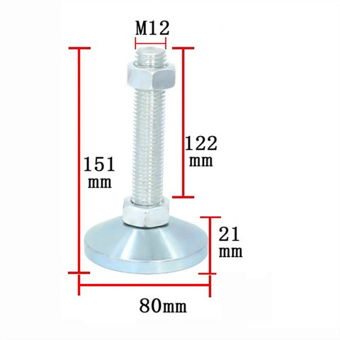 Beefy Heavy Duty Carbon Steel Leveling Screw Legs Set With 3.15 Inch Adjustable Feet, dimensions labeled, nickel plated