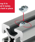 Drop In T Nut With Quarter Twenty Thread For Aluminum Extrusion Hardware Fits 40 Series 1515 1530 And 40mm Profiles Steel With Zinc Finish 10 Pack Built Tough For Sturdy Mounts showing installation