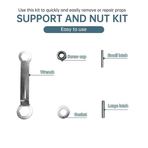 Electric Outboard Propeller Nut Kit For Quick Propeller Replacement And Pin Repair Easy Disassembly wrench and pins displayed