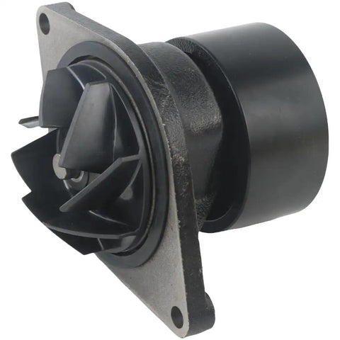 Premium Heavy Duty Water Pump Replacement For Dodge Ram 2500 And 3500 With Cummins 6.7L Turbo Diesel Engines From 2007 To 2012 showing side profile with black coated housing.