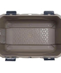 Top view of Alpaca 45L Waterproof Gear Box for Camping and Outdoor Organization, Mirage Tan with rugged latch and clearview lid.