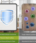 Two kitchen cutting boards: left dual-sided titanium mesh surface board, right wooden board with colorful virus graphics