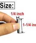 Quarter Inch By One And One Quarter Inch Dowel Pins 10 Pack, Metal Shelf Pegs For Shelves And Supports, size shown in hand
