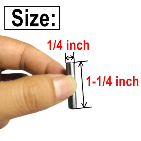 Quarter Inch By One And One Quarter Inch Dowel Pins 10 Pack, Metal Shelf Pegs For Shelves And Supports, size shown in hand