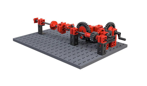 Hands On Mechanics Building Kit With 243 Components For Real World Engineering Fun Expandable With Everyday Objects Kid Friendly STEM Toy For Creative Projects And Problem Solving, gear model on base