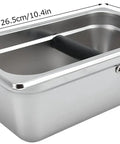 Boss Move Stainless Steel Coffee Knock Box For Espresso Pro Barista Gear Large Capacity shown at an angle with measurements.