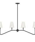 47 Inch Four Light Linear Kitchen Island Pendant In Matte Black With White Linen Shades Dope Modern Look E12 Candelabra Base 160W Max Bulbs Not Included Adjustable Down Rods For Dining Table And Island Classic Chandelier For Home
