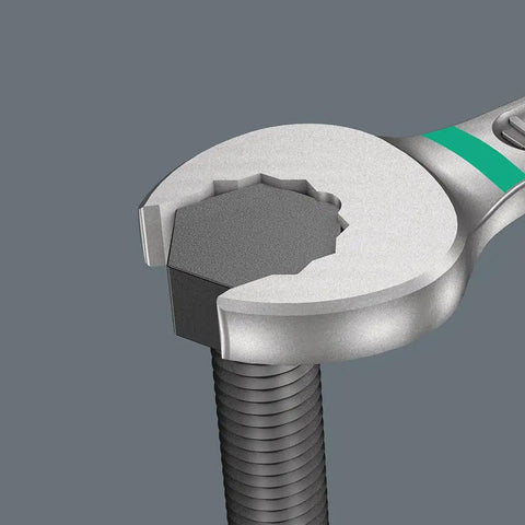 Close-up of Joker 11 Piece Combination Wrench Set for Tight Spots with Slim 15 Degree Ring Side on a bolt head