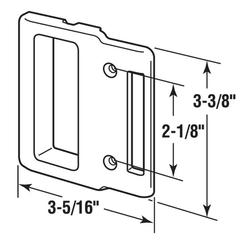 Diagram of White Sliding Screen Door Pull Fits Andersen Frenchwood Narroline And Perma-Shield, 3 3/8" Tall, 3 5/16" Wide