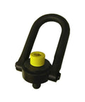 ACTEK 1,000 lb swivel hoist ring, black body with yellow threaded insert, front view.