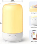 Smart Table Lamp For Bedroom With Voice And App Control, WiFi Enabled LED Nightstand Lamp showing dimensions and touch interface