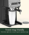 Professional Grade Home Espresso Maker Featuring Solid Twenty Bar Pressure And A Stainless Steel Bottomless Portafilter For Straight Up Cafe Kick and Zero Fuss Brewing Any Day with a travel mug.