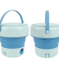 Foldable Mini Washing Machine 4.8 Liter Portable Compact Laundry Soaker For Underwear Baby Clothes And Towels, blue design with handle.