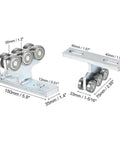 Pro Level Electric 6 Wheel Track Roller For 1 5/8 Metal Studs Quick Install Glide Mechanism shown with dimensions and metal design.