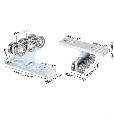 Pro Level Electric 6 Wheel Track Roller For 1 5/8 Metal Studs Quick Install Glide Mechanism shown with dimensions and metal design.
