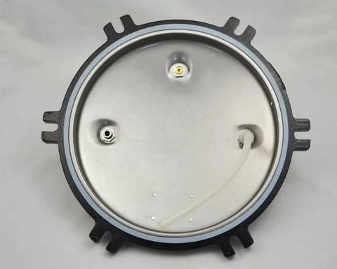 OLizee electric heated 4.7 gal autoclave lid, stainless steel shell with black locking ring and power cord.