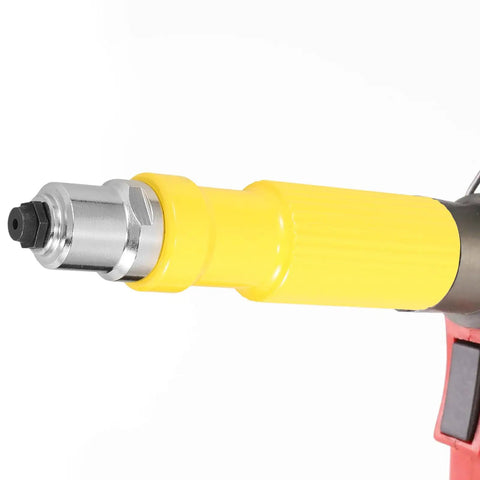 Premium Cordless Rivet Adapter Kit For Hand Tools With Easy Installation And Versatile Riveting Applications To Make Your DIY Projects Go Super Sleek And Smooth., yellow metal rivet adapter attached to a cordless drill