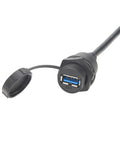 Rugged IP67 USB 3.0 A Male To Female Bulkhead Panel Mount Extension Cable 0.3M Waterproof Cap 5Gbps Data Transfer For Control Cabinets HMI Automation Systems