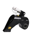 Heavy Duty Workhorse Hydraulic Torque Wrench With Square Drive And Smooth Hose Swivel, showing a black alloy design with dual pin-style retention.