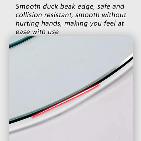 Edge detail of large tempered glass lazy Susan turntable for kitchen and dining, showing smooth, safe design