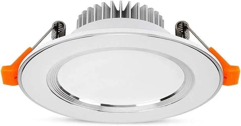 WKNHHL Recessed Lighting Housing Trim Kits Round Led Downlight Recessed for Ceiling Household Decor Embedded Integrated Spotlight Restaurant Aisle Led Ceiling Panel Light,W,Whit, showing the front view with orange clips.