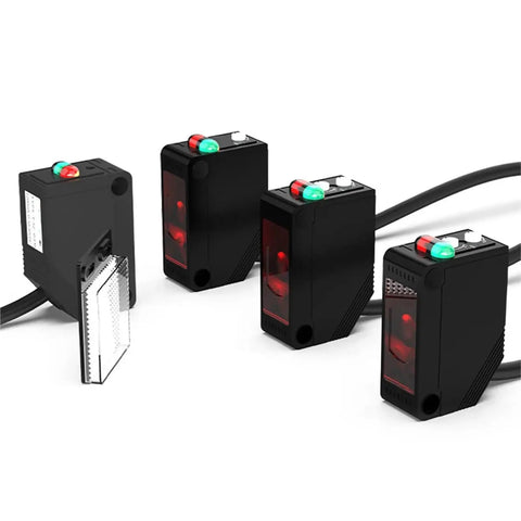 Through Beam Photoelectric Sensor With 5M Sensing Range, NPN Or PNP 10-30V DC, Square Photo Switch With Bracket, 3 Wire NO NC, 2M Cable