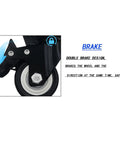 Close-up of Heavy Duty Silent Caster Wheels With Reliable Brakes showing double brake design for carts and furniture.