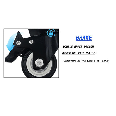 Close-up of Heavy Duty Silent Caster Wheels With Reliable Brakes showing double brake design for carts and furniture.