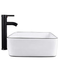 Dope White Ceramic Above Counter Vessel Sink Combo With Black Faucet And Pop Up Drain 19 By 15 Inches Rectangular Porcelain Basin