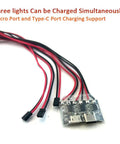 Rechargeable RC Plane LED Light Kit With Red Green White Flashing Lights showing charging ports and cables