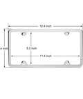 Diagram of Two Pack Slim Stainless Steel License Plate Frames With Mirror Polish Finish, 4 Hole Design, dimensions shown