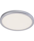 Geos 10-In LED Round Low-Profile Flush Mount Light 2700K Titanium Finish with Edge-Lit Frosted Diffuser, side angle view.